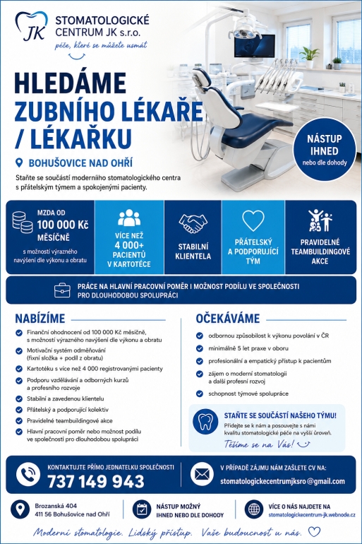 HLEDÁME ZUBNÍHO LÉKAŘE / LÉKAŘKU