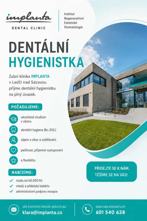 Zubní klinika IMPLANTA přijme Dentální hygienistku
