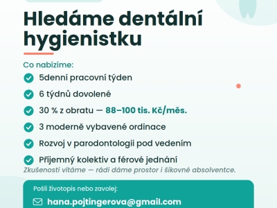 Zubní ordinace v Děčíně hledá dentální hygienistku